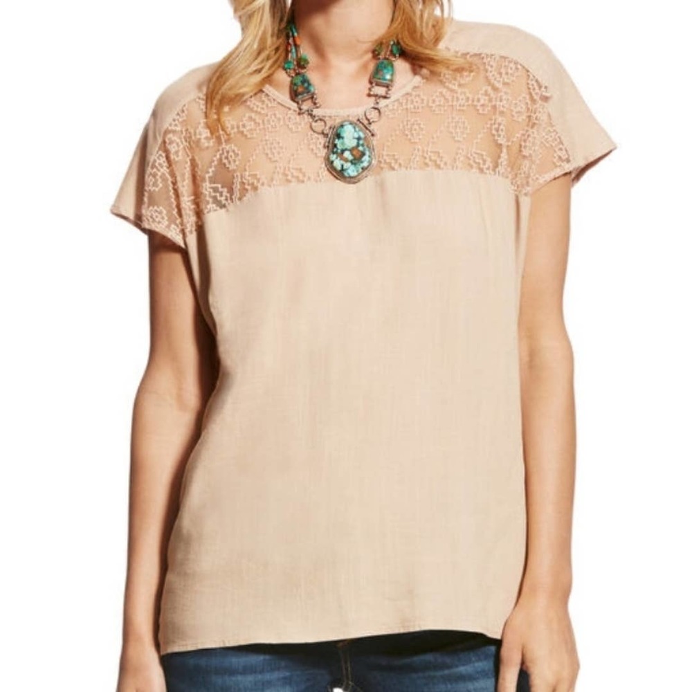 Ariat Cassandra Top in Nomad Tan Lace Panel Womens Size Medium NWT - Picture 8 of 8